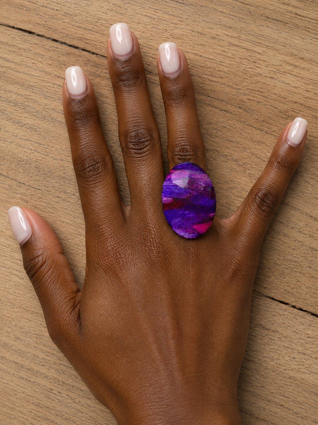 Hand-Painted Purple Basswood Boho Statement Ring β 1.5β Lightweight Adjustable Ring