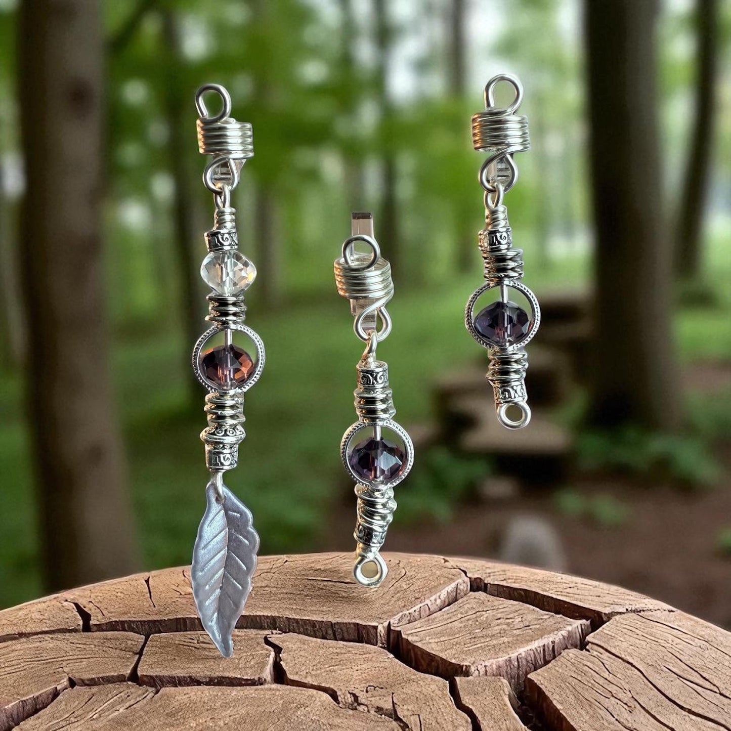 Enchanted Purple Leaf Loc Jewelry Set: Crystal Accent Hair Charms