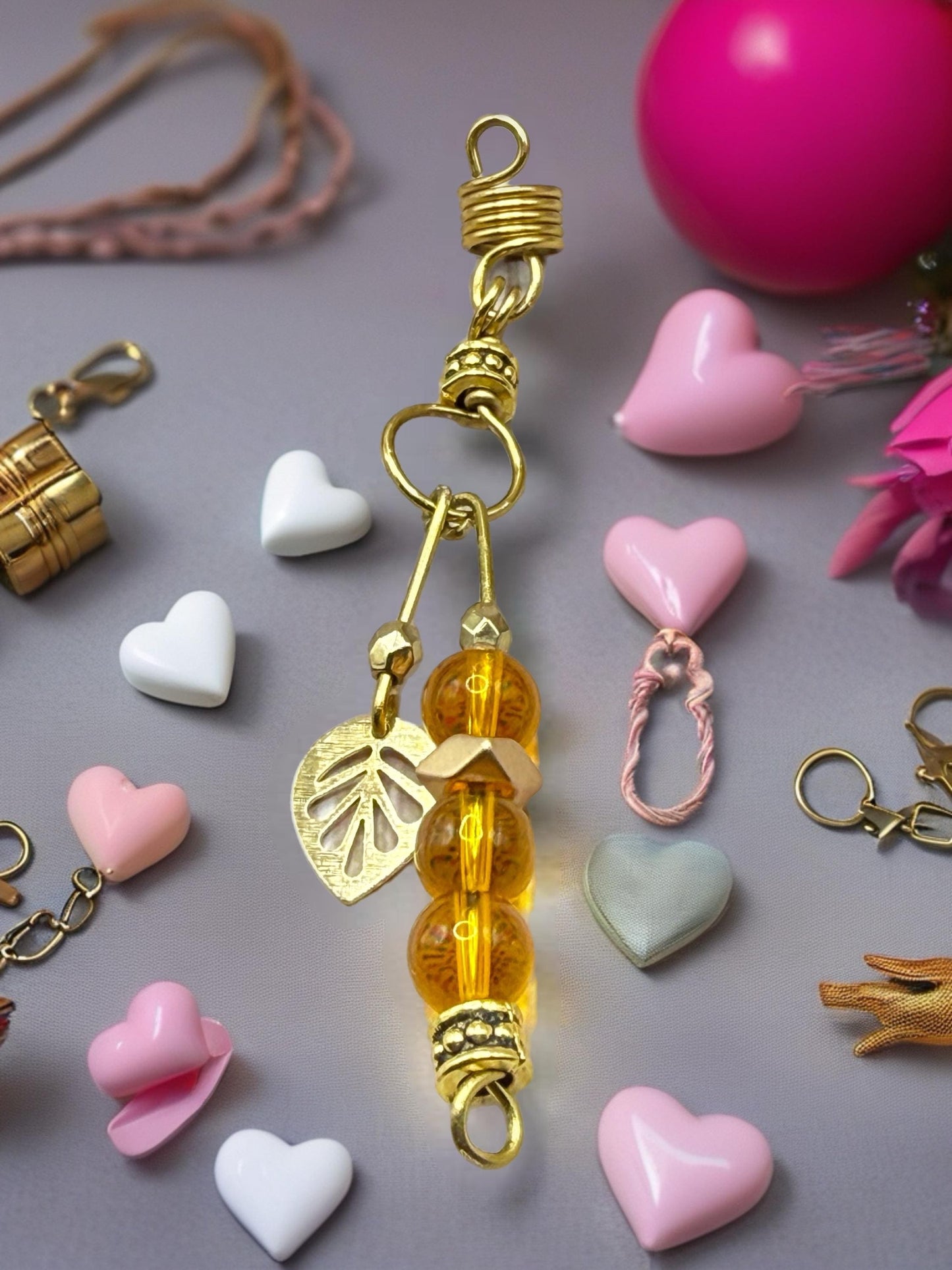 Handmade Beaded Loc Jewelry | Gold Leaf Charm, Afro Boho