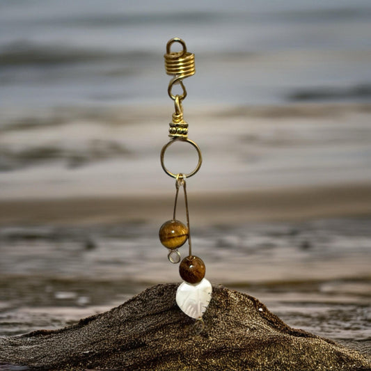 Tiger's Eye & Shell Loc Jewel: Golden Seas Braid Accessory