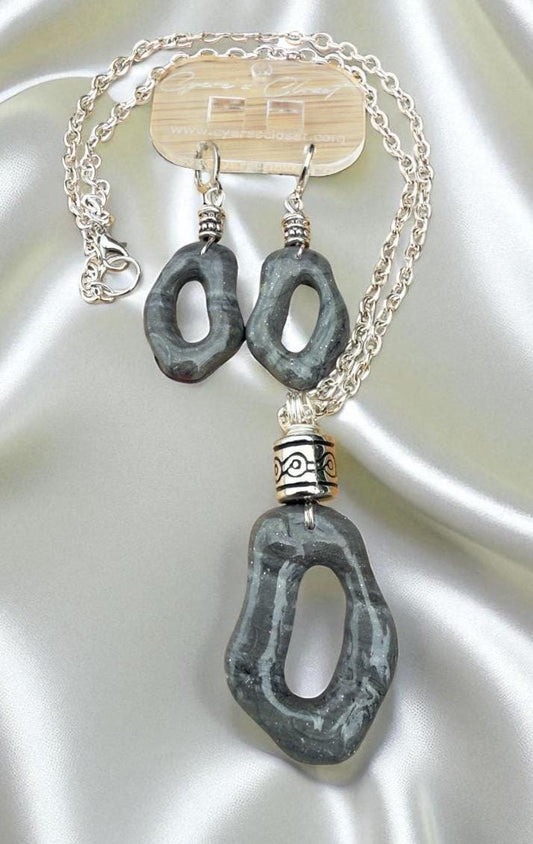 Designs by Cyere Mystic Obsidian Waves Earring and Necklace Jewelry Set