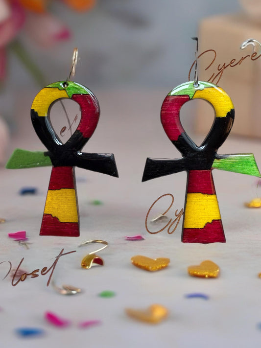 Designs by Cyere Roots and Royalty Wood Ankh Earrings