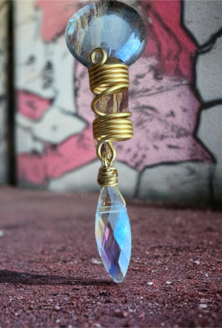 Design's by Cyere Loc and Braid Glass Charm Accent  piece.