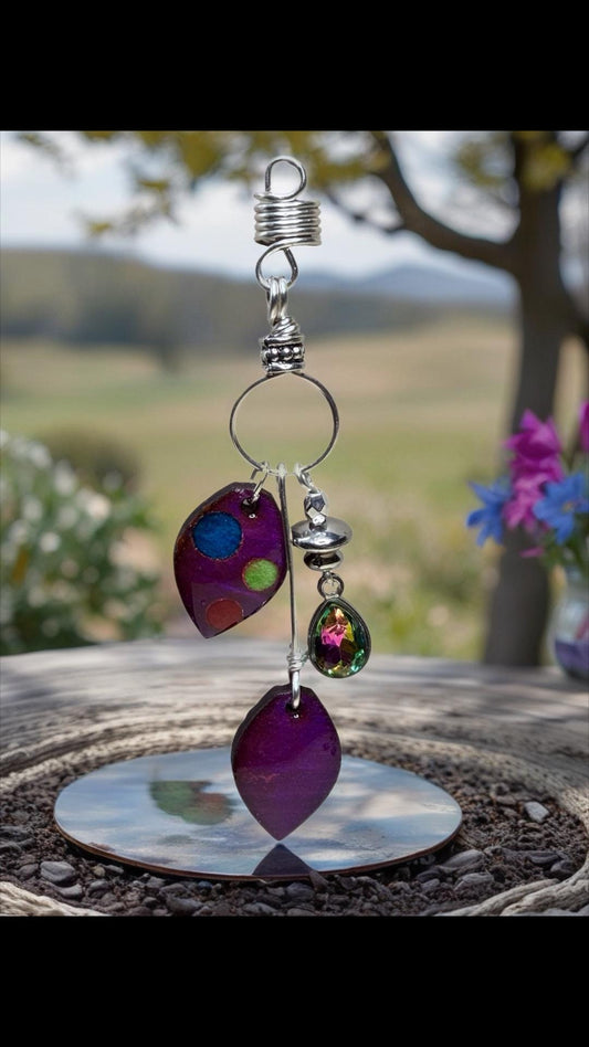 Hand-Painted Wood Loc Jewelry with Crystal Drop | Boho Braid Charms