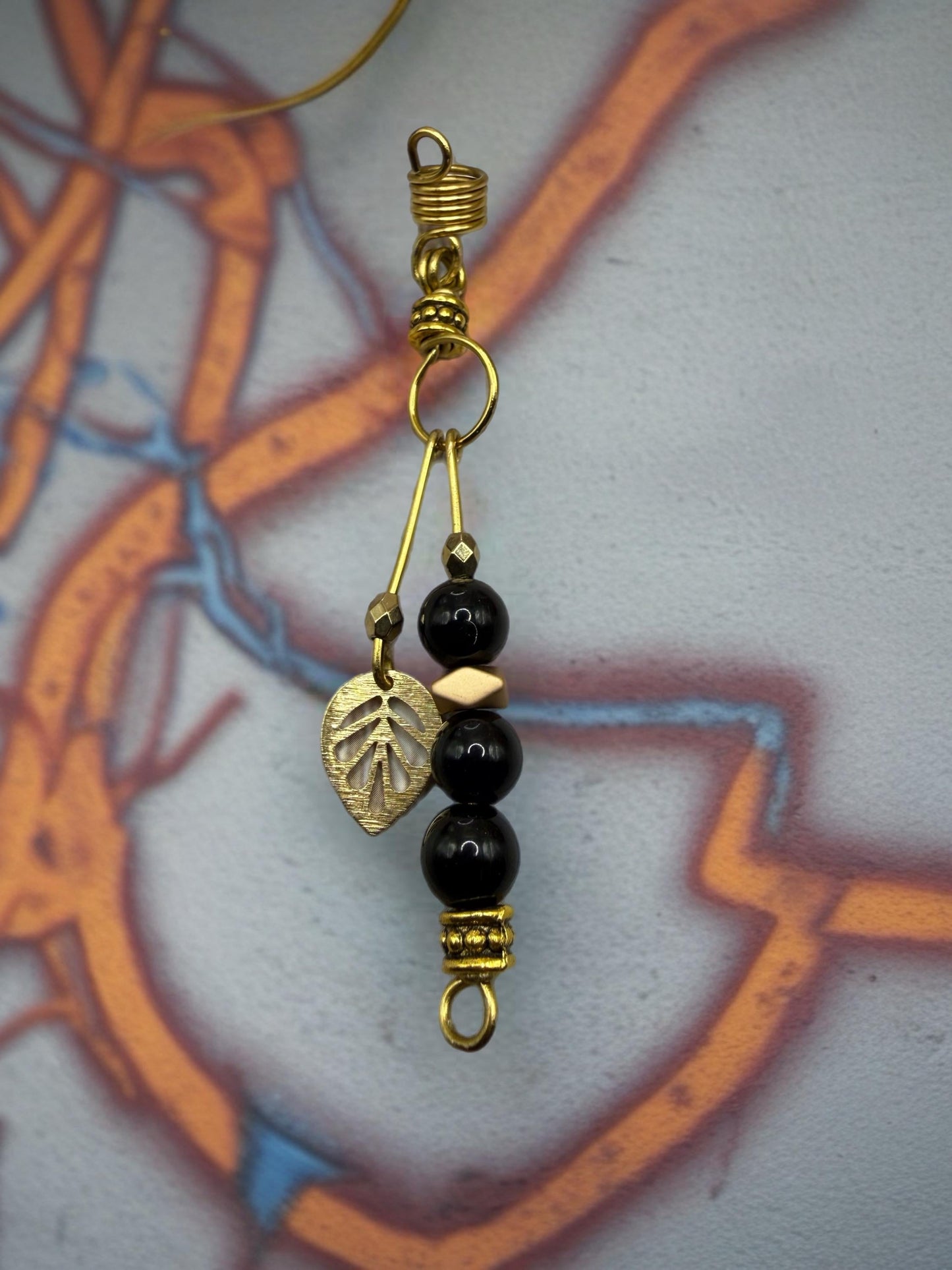 Handmade Beaded Loc Jewelry | Gold Leaf Charm, Afro Boho