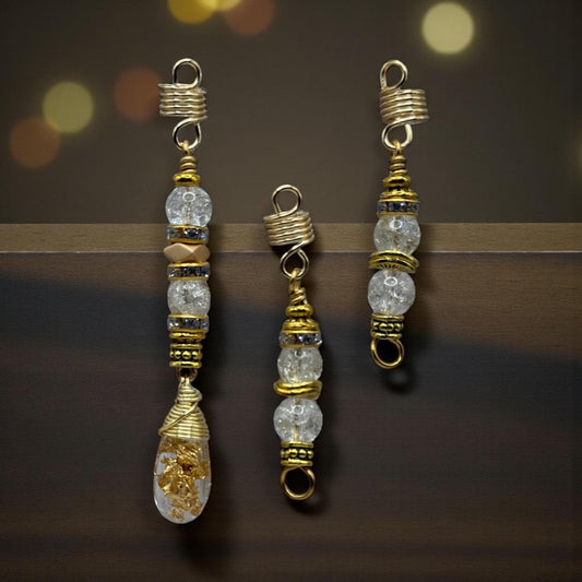 Handmade Golden Loc Jewelry Set – Crackle Glass & Gold Flake Charms