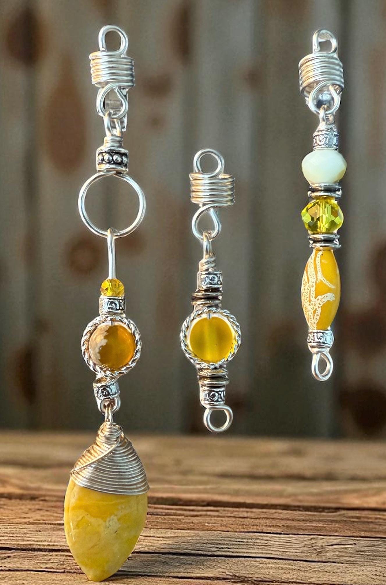 Golden Glow Loc Jewelry Set: Handmade Stone & Crystal Hair Charms