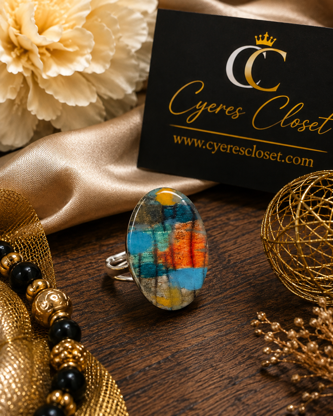 Boho Mosaic Statement Ring, Bold 1.5-In Oval Stainless Steel Adjustable! (Copy)