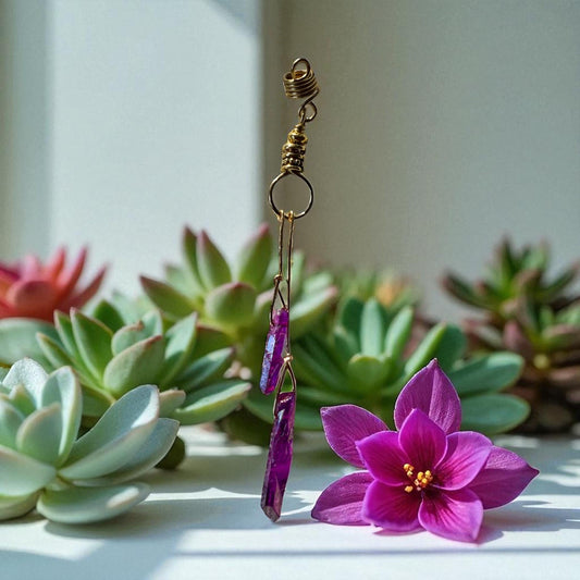 Purple Dyed Quartz Loc Jewel: Handmade Gold Wire Wrapped Hair Jewelry