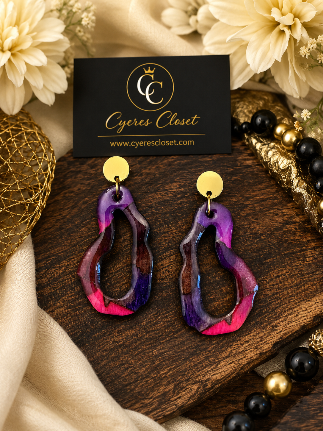 Abstract Color Rush Purple and Pink Wood Earrings, Color Rush Collection | Cyere's Closet Jewelry