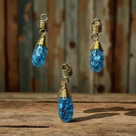 Glitter Drop Loc Jewelry Set: Handmade Wire Wrapped Dreadlock Charms