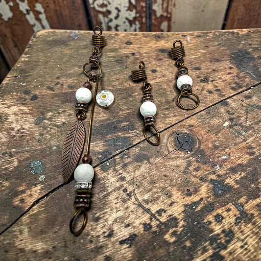 Bronze Loc Jewelry Set – 3-Piece Vintage Beaded Hair Accessories, Boho Style
