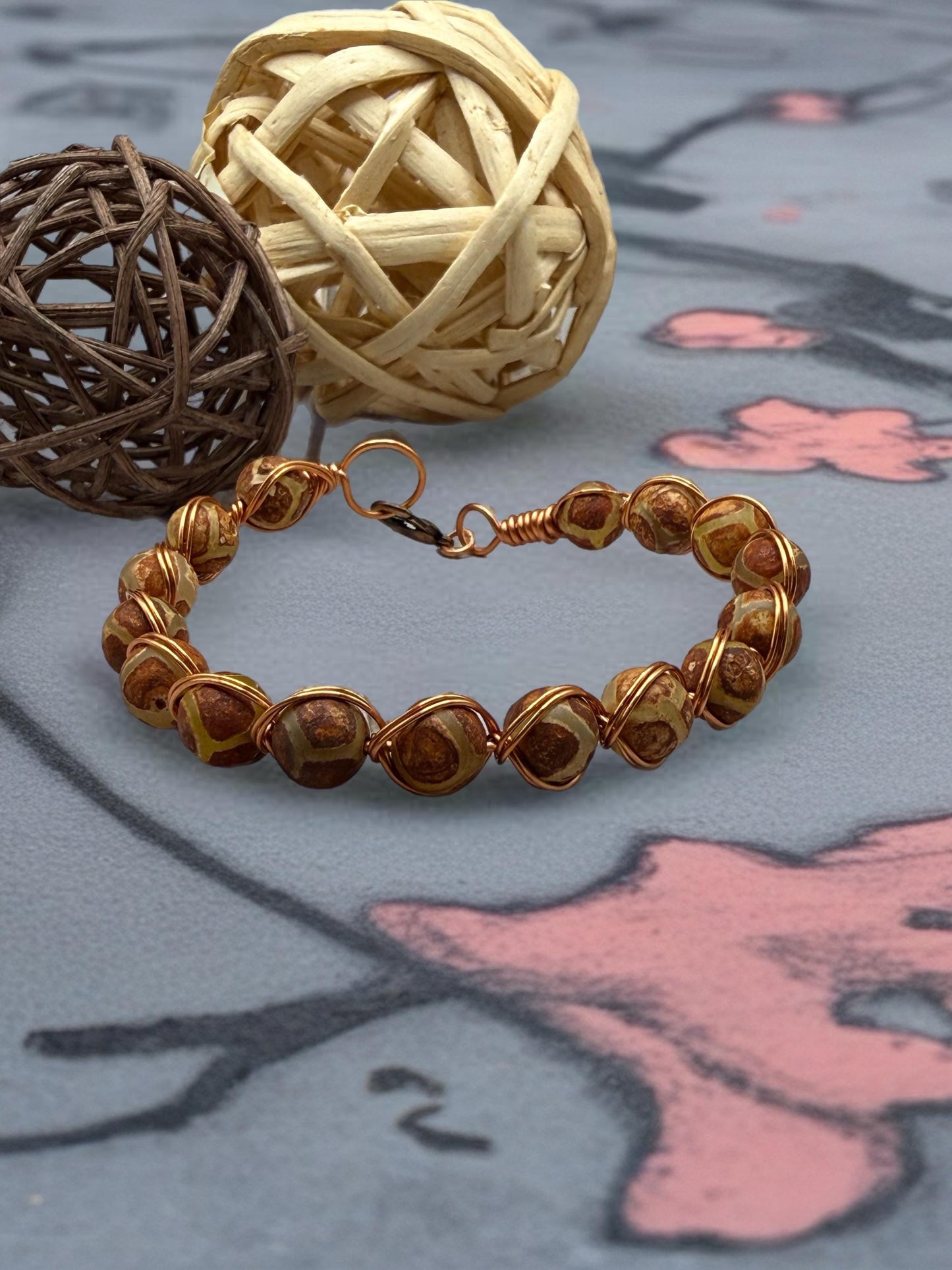 Handmade Gemstone Bangle Bracelet – Wire Wrapped, Natural Stone