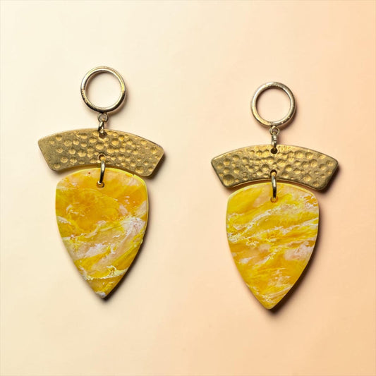 Golden Marbled Resin Statement Earrings – 2” Geometric Drop Post Jewelry