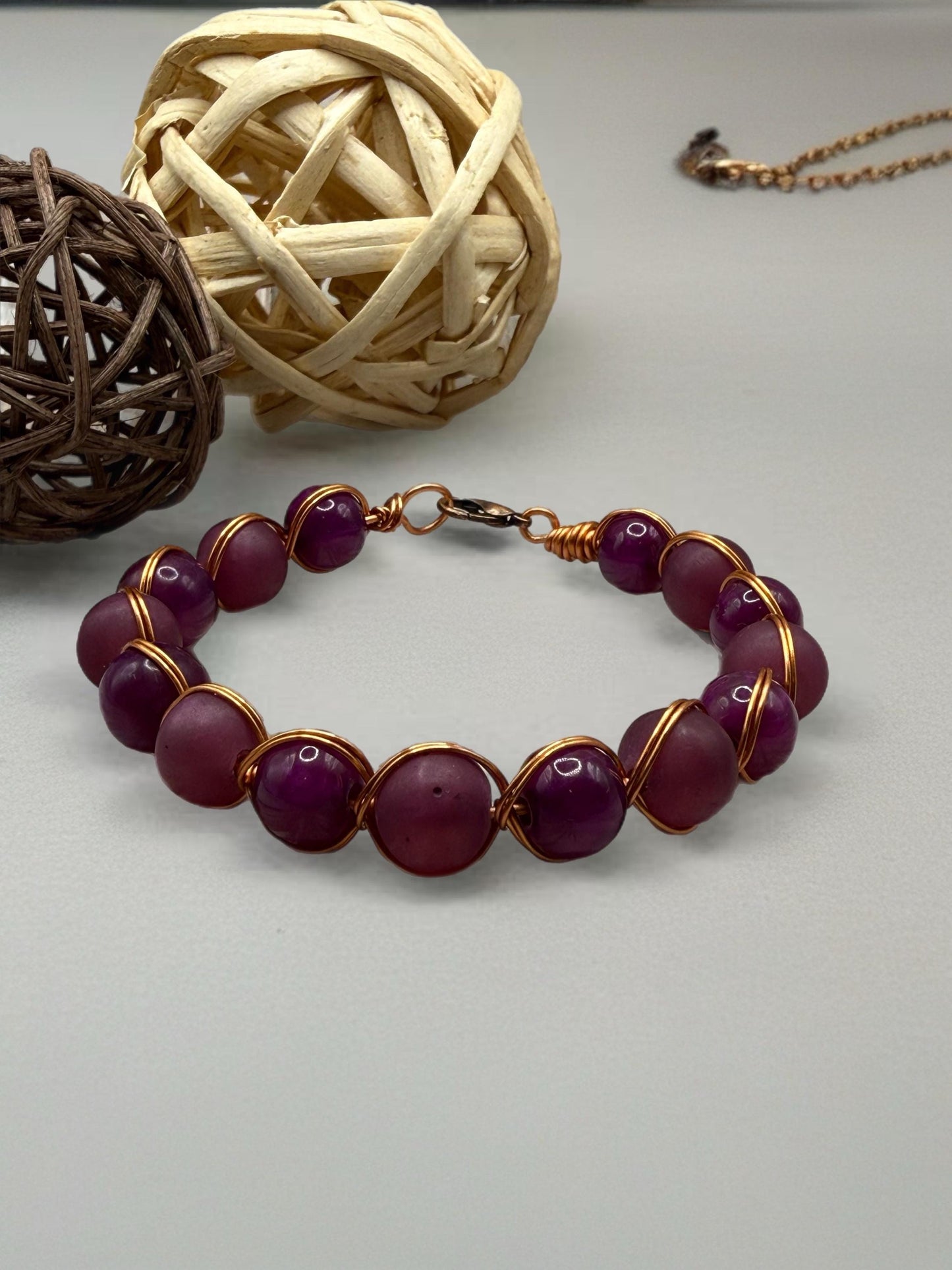 Handmade Gemstone Bangle Bracelet – Wire Wrapped, Natural Stone