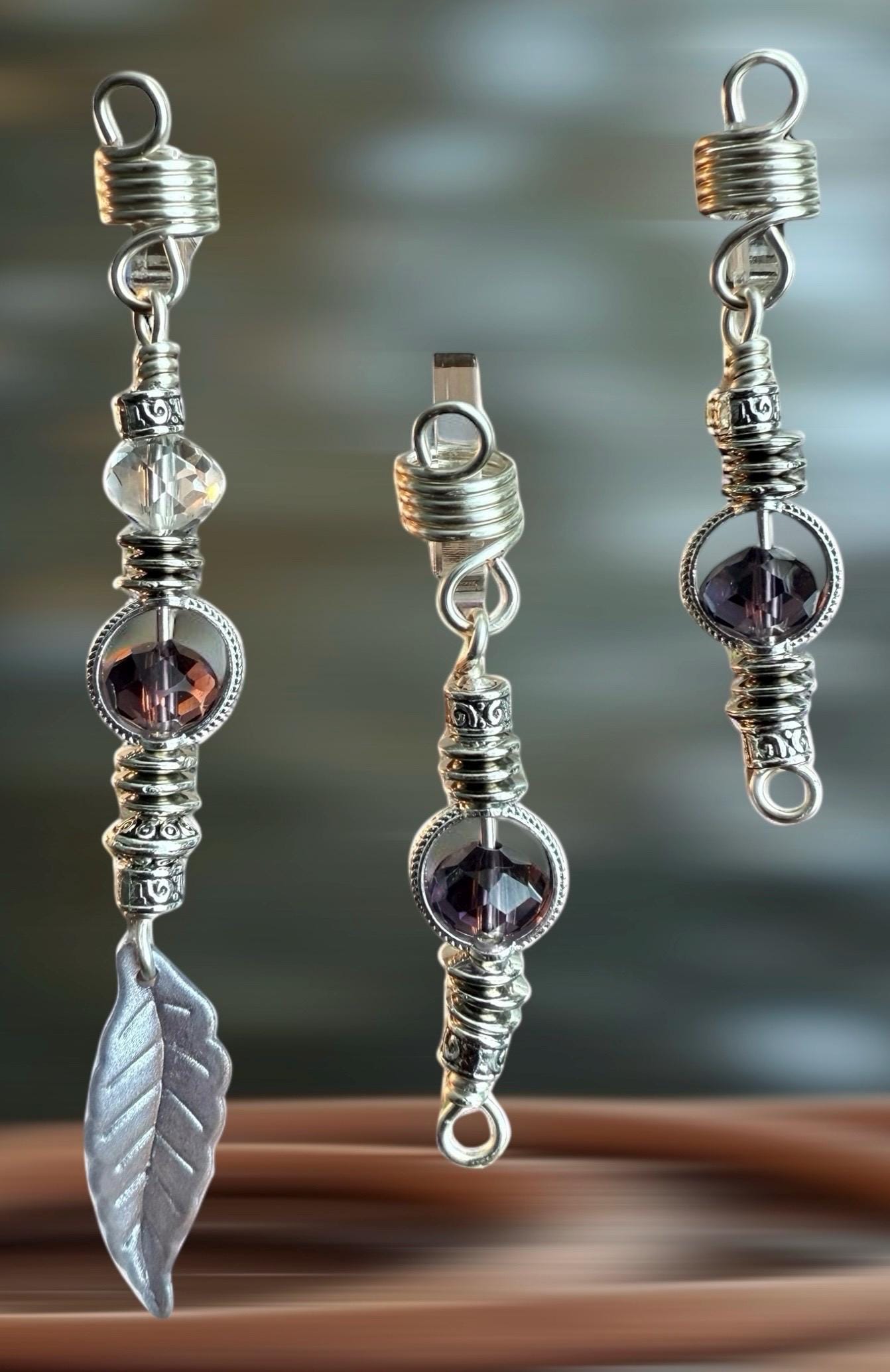 Enchanted Purple Leaf Loc Jewelry Set: Crystal Accent Hair Charms