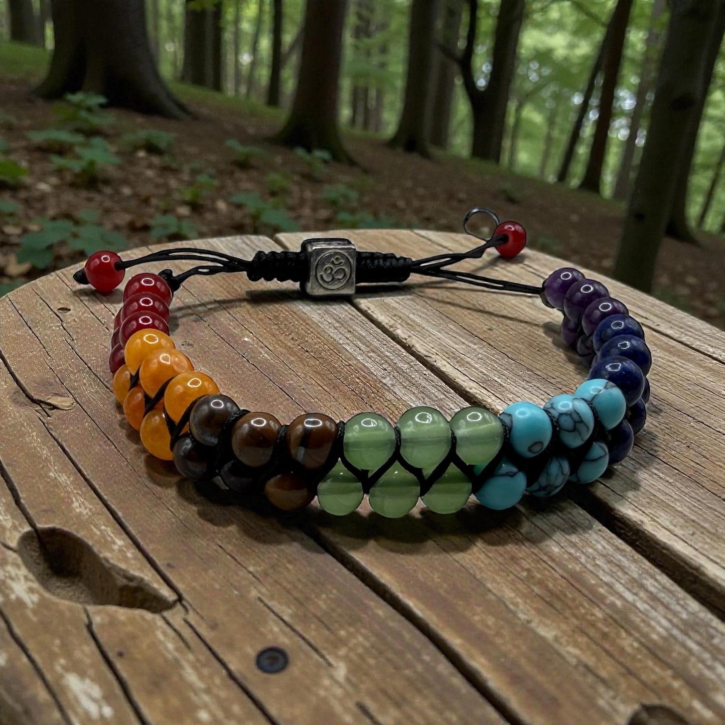 Chakra Harmony Om Adjustable Beaded Bracelet | Handmade Healing Stone Bracelet | Spiritual Meditation Jewelry