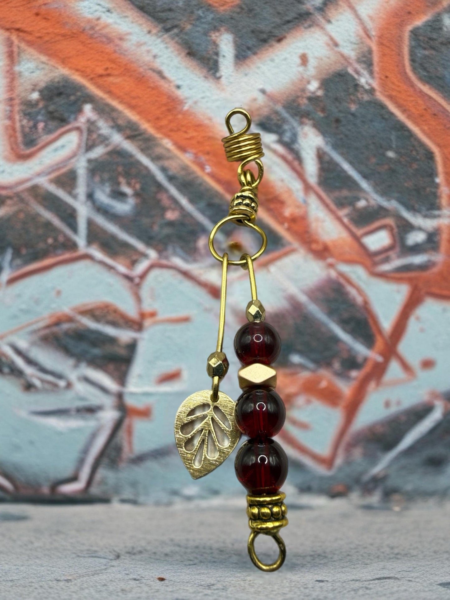 Handmade Beaded Loc Jewelry | Gold Leaf Charm, Afro Boho