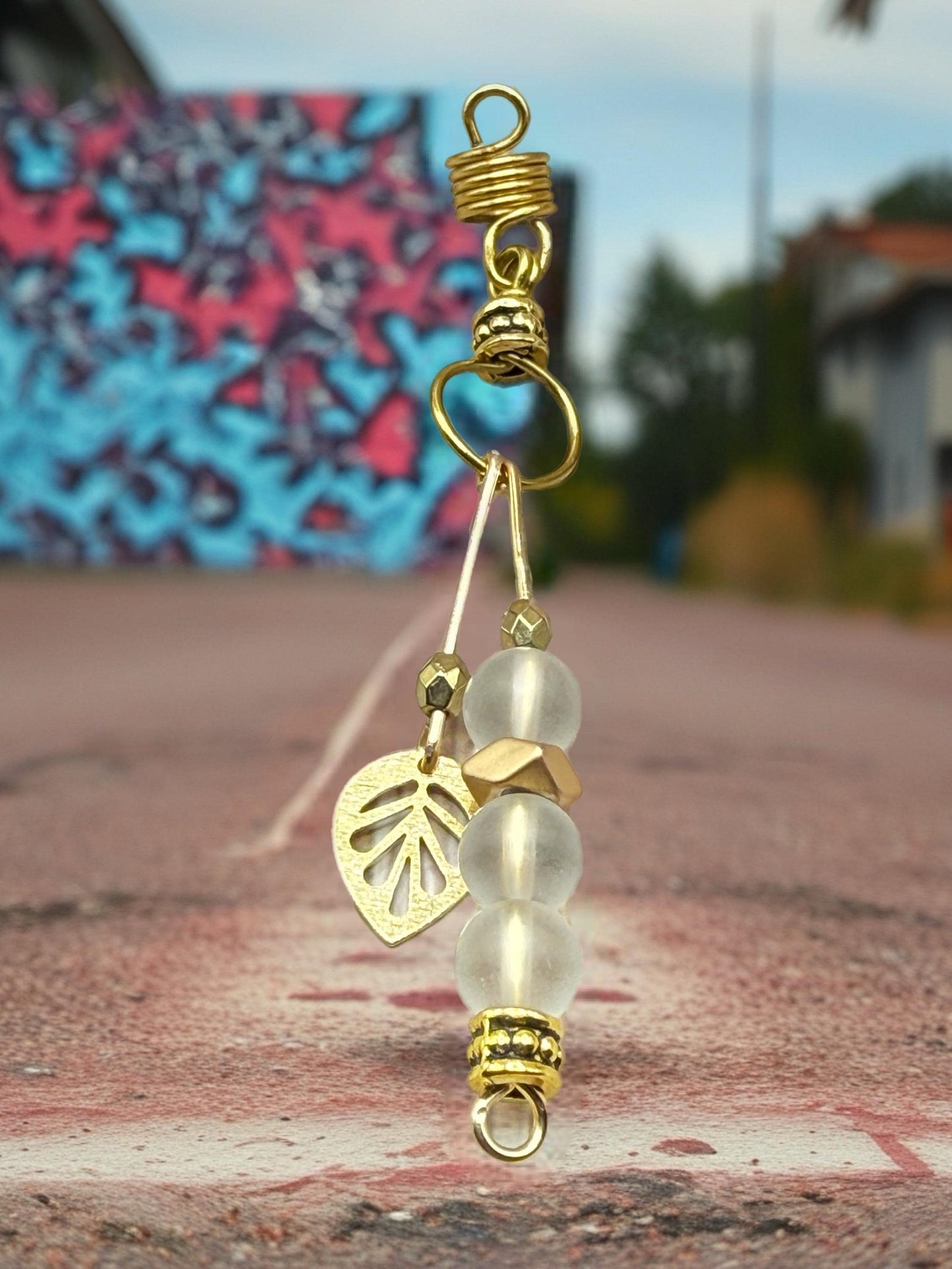 Handmade Beaded Loc Jewelry | Gold Leaf Charm, Afro Boho