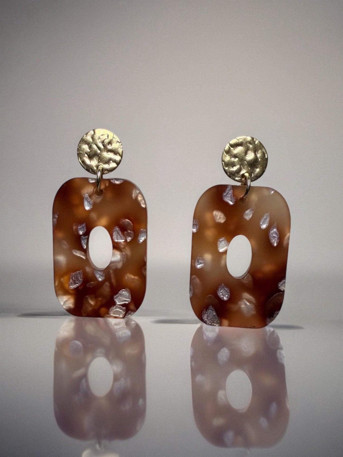 Statement Earrings, Sculptural Resin Geometry | Gold-Tone Accents | Handmade | Bold | 2 Inches