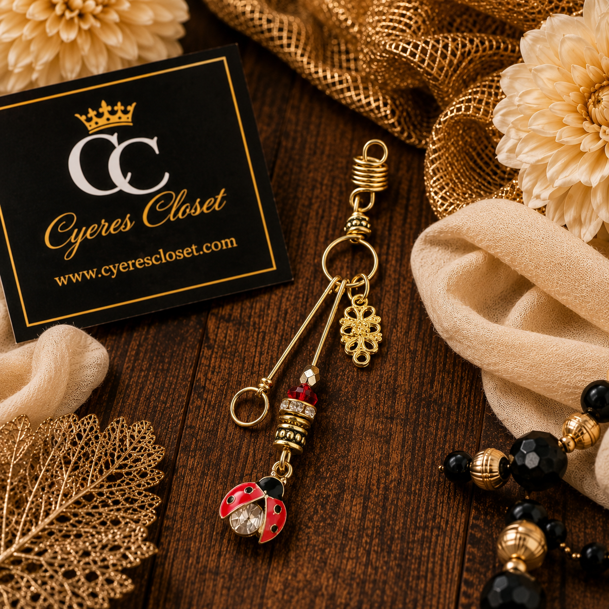 Ladybug Charm Loc Jewelry – 3” Tarnish-Resistant Gold-Tone Loc & Braid Hair Jewelry