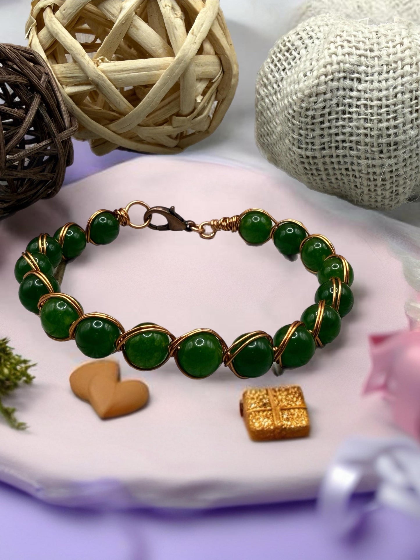 Handmade Gemstone Bangle Bracelet – Wire Wrapped, Natural Stone