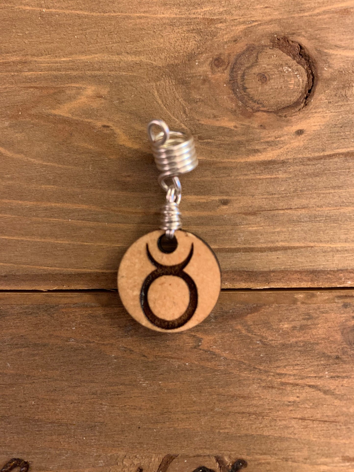 Design's by Cyere Zodiac Symbol Engraved Wood Loc and Braid  Accent Piece