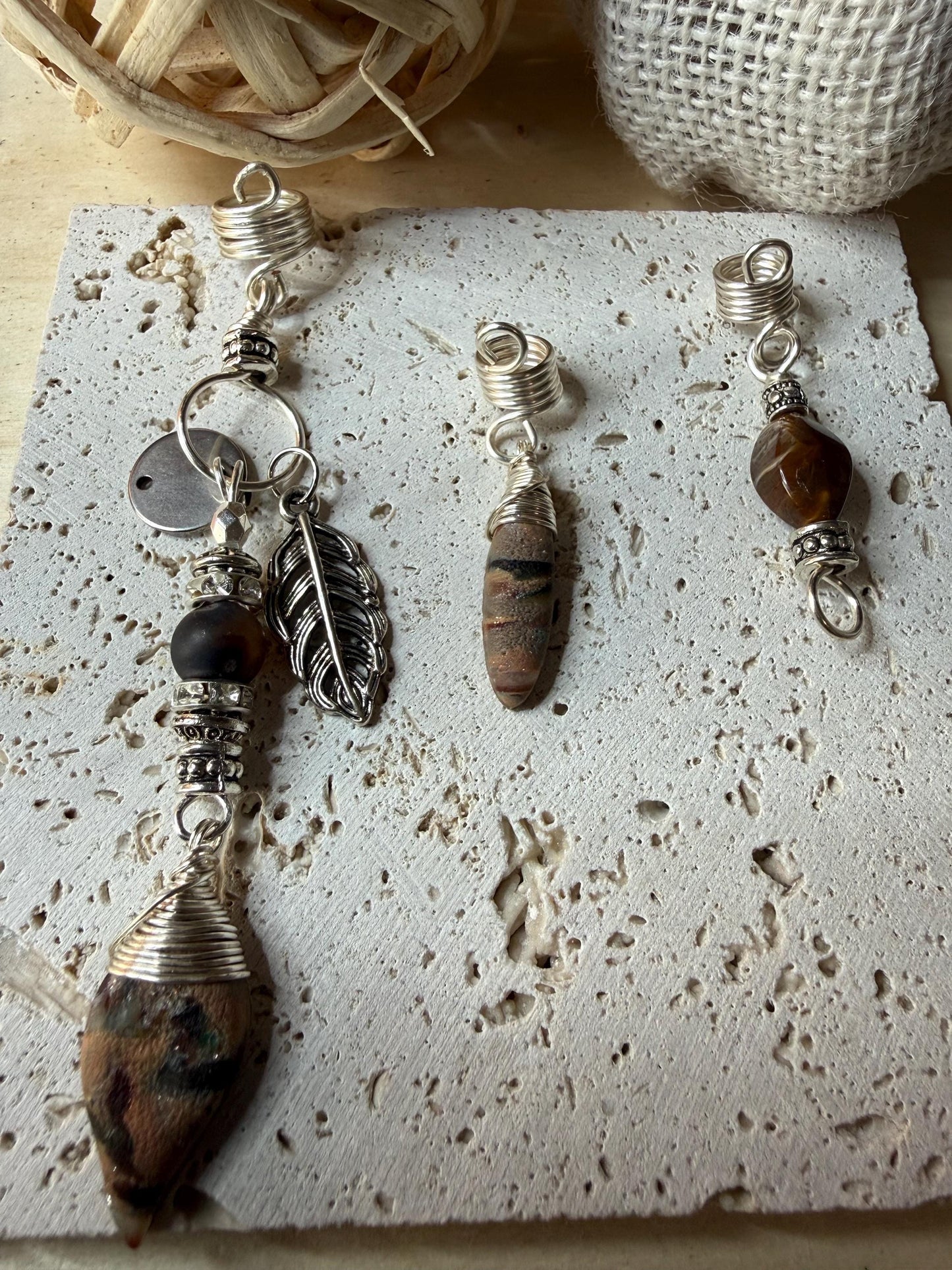 Handmade Stone & Wire Loc Charms – Boho Hair Jewelry