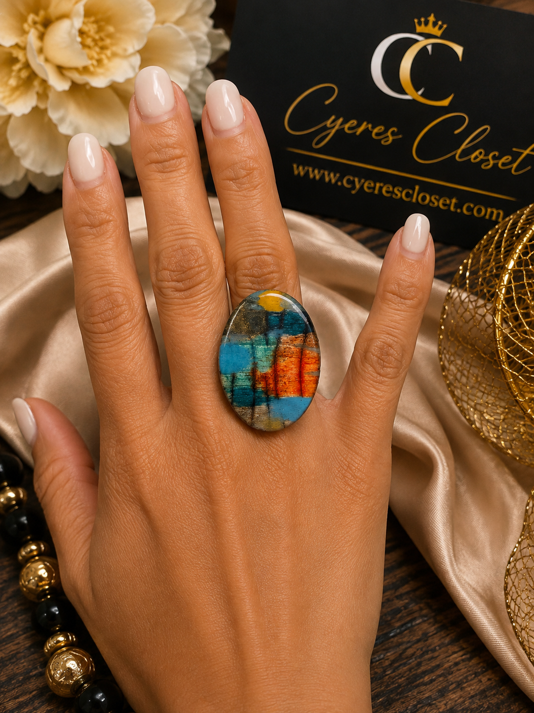 Boho Mosaic Statement Ring, Bold 1.5-In Oval Stainless Steel Adjustable! (Copy)