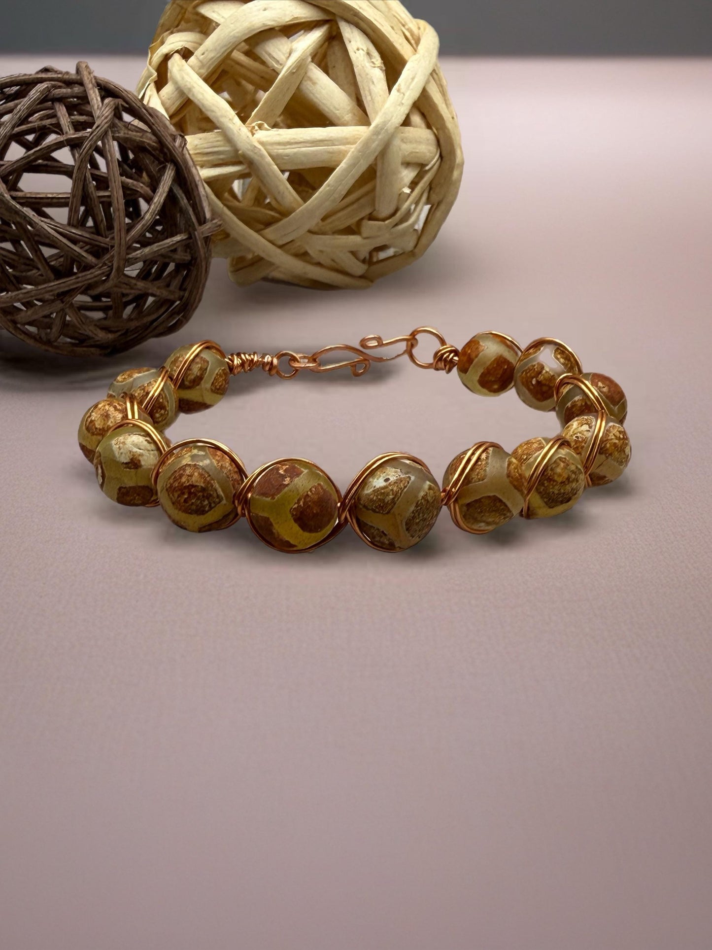 Handmade Gemstone Bangle Bracelet – Wire Wrapped, Natural Stone