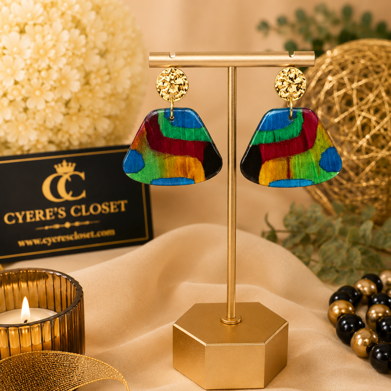 Fiesta Carnival Colorful Statement Earrings | Hand-Painted Wood Earrings | Lightweight Boho Earrings