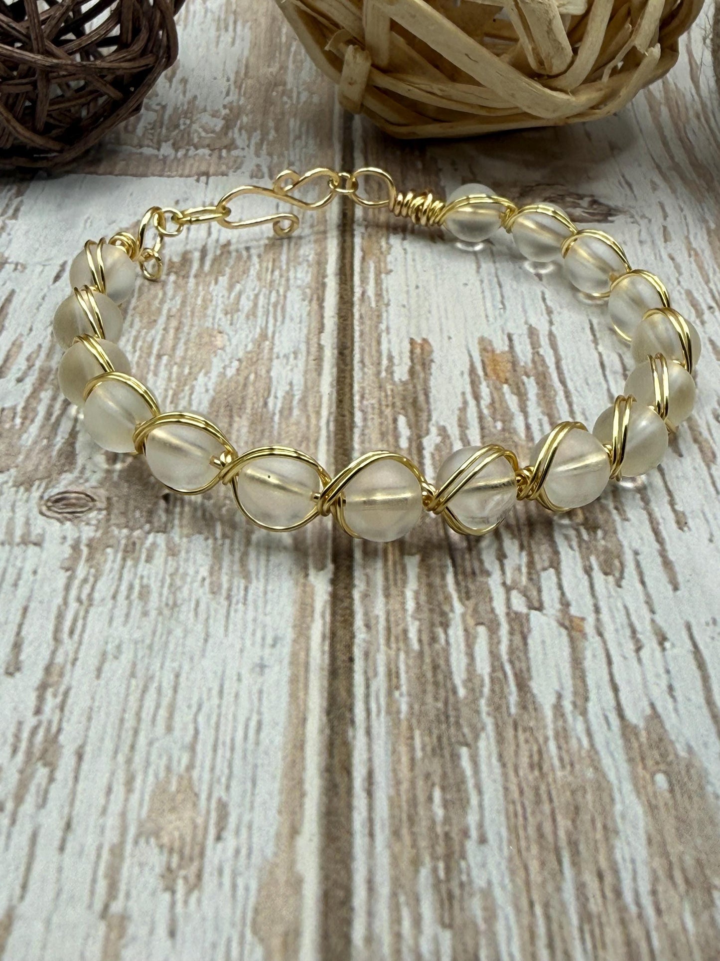 Handmade Gemstone Bangle Bracelet – Wire Wrapped, Natural Stone