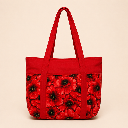 Scarlet Poppy Handmade Fabric Tote Bag – Red Floral Shoulder Handbag | Cyere’s Closet