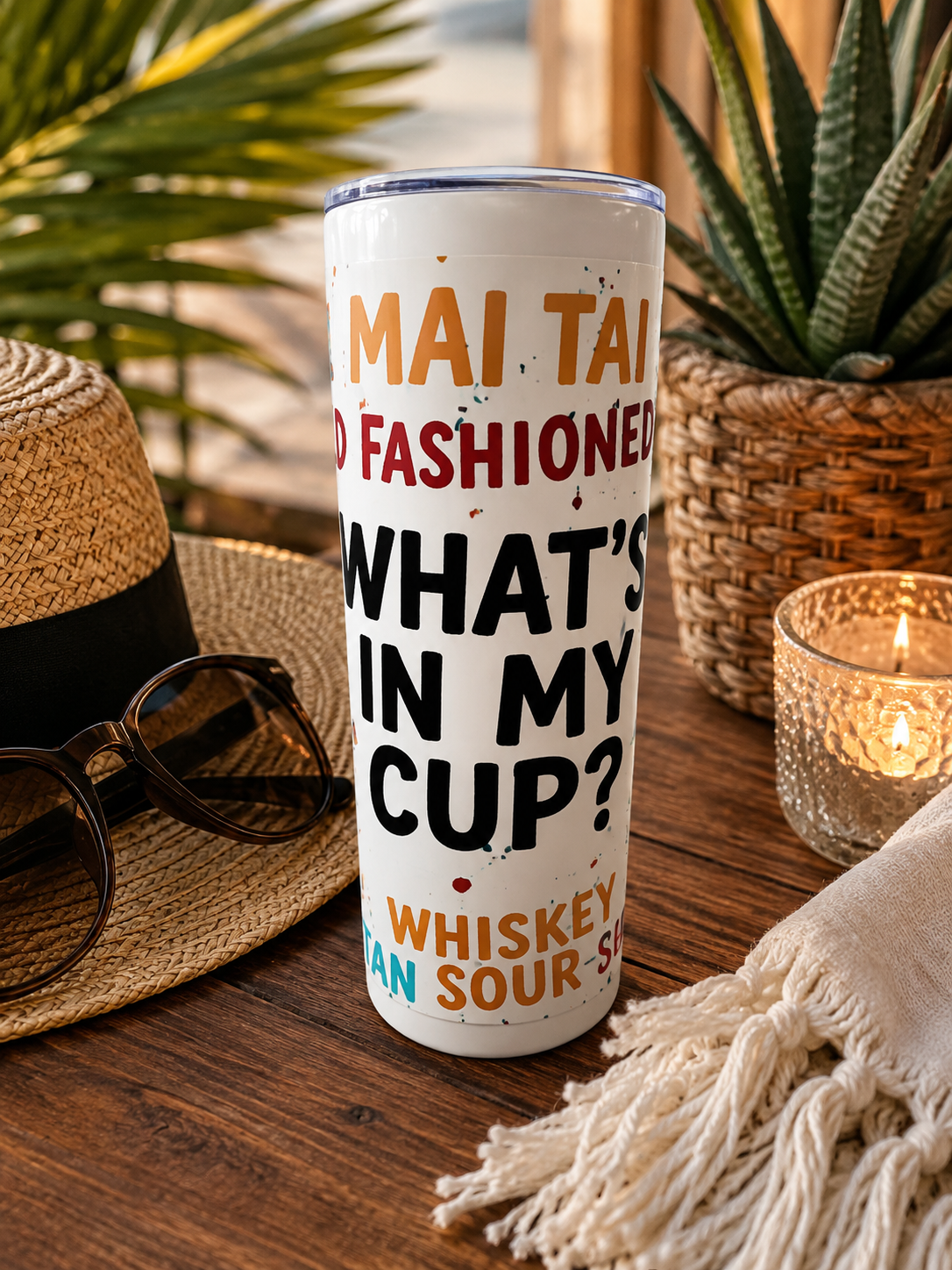 Mai Tai, Old Fashioned… What’s in My Cup? 20oz Tumbler | Funny Cocktail Tumbler | Colorful Drink Lover Gift