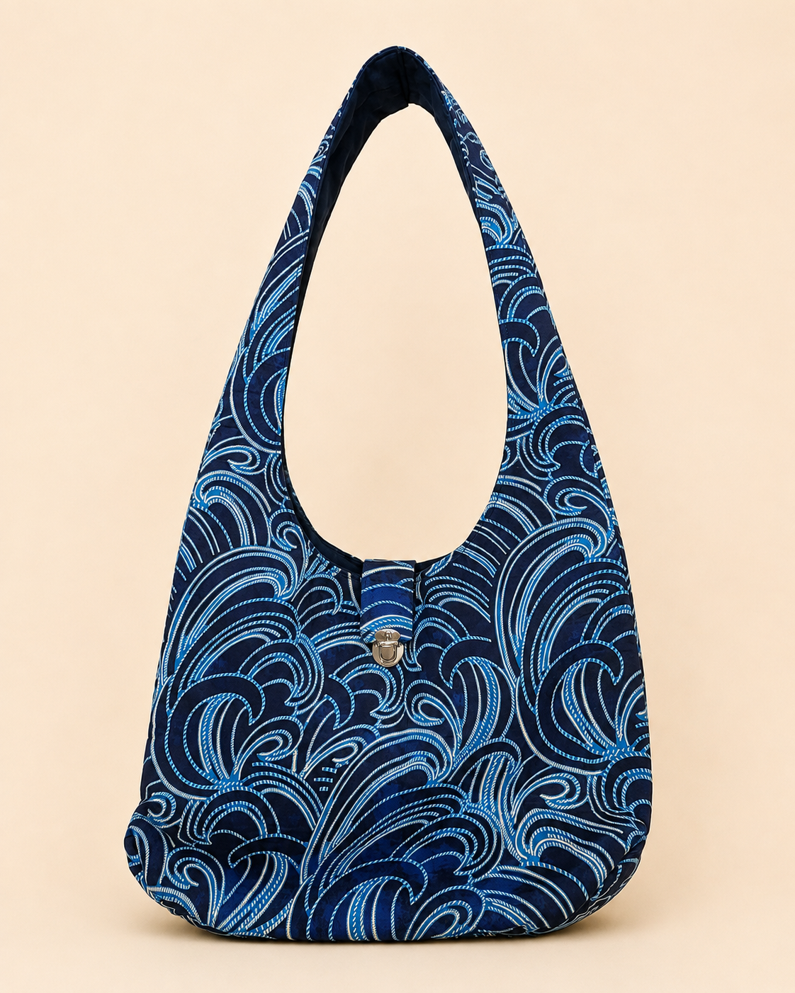 Blue Wave Handmade Hobo Bag – Navy Fabric Shoulder Purse | Cyere’s Closet