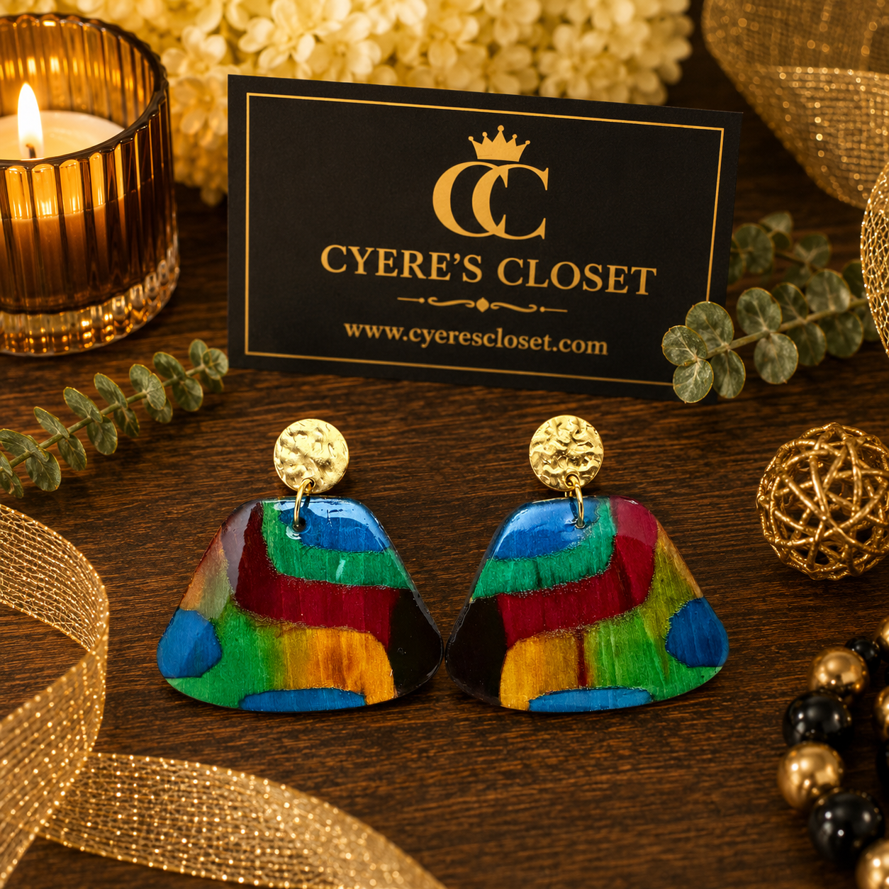 Fiesta Carnival Colorful Statement Earrings | Hand-Painted Wood Earrings | Lightweight Boho Earrings