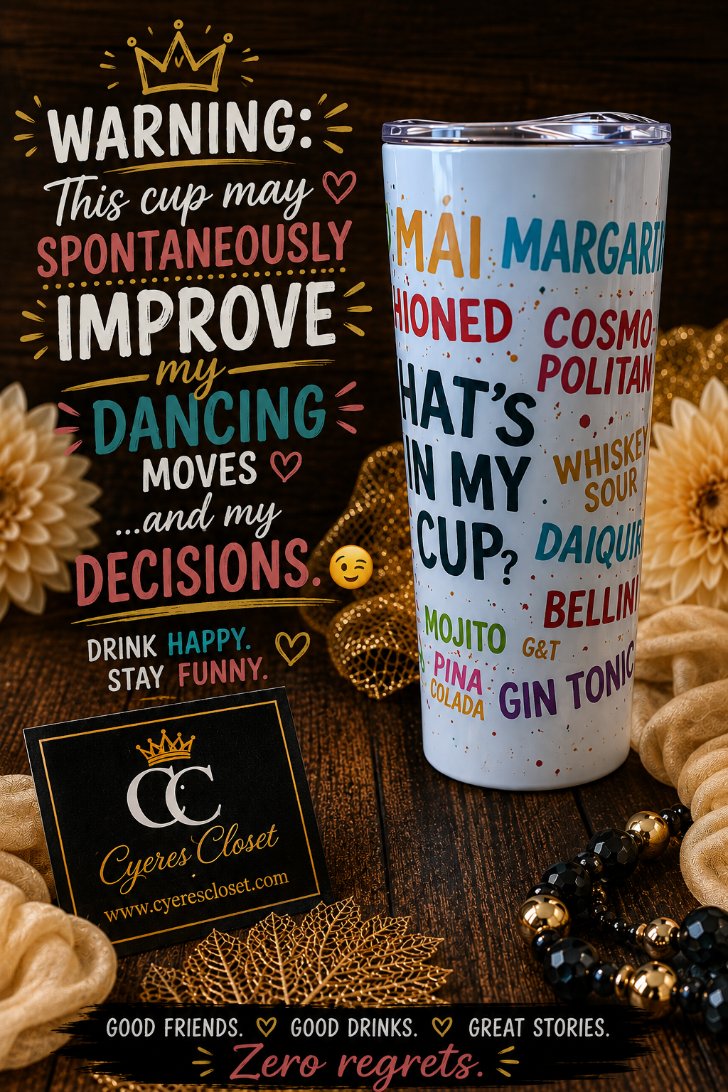Mai Tai, Old Fashioned… What’s in My Cup? 20oz Tumbler | Funny Cocktail Tumbler | Colorful Drink Lover Gift