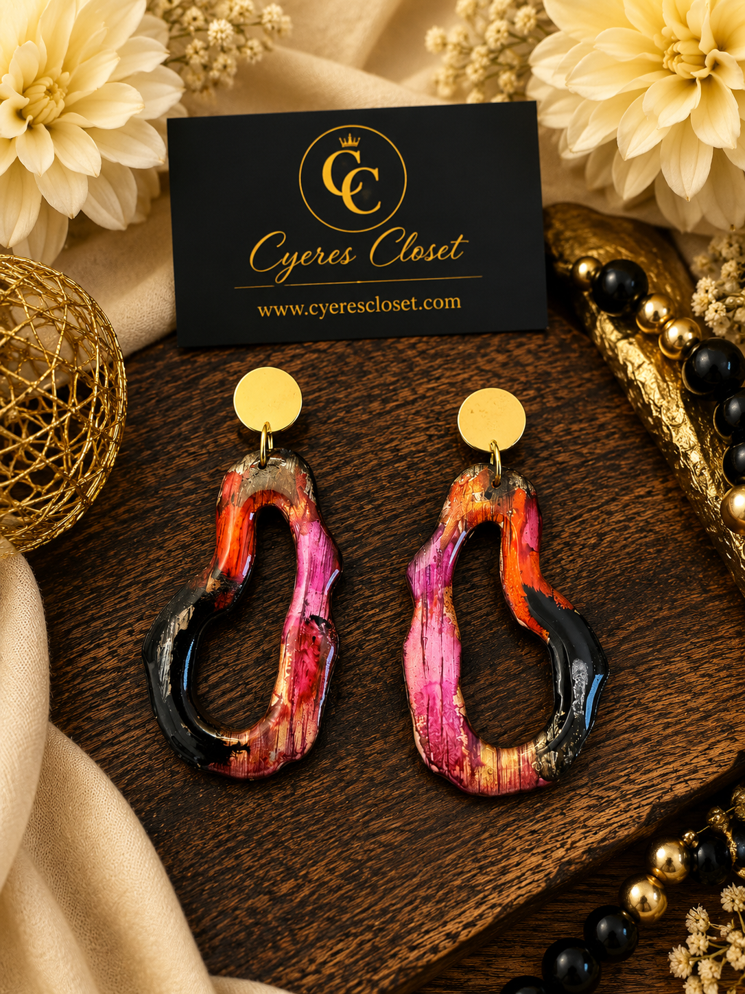 Abstract Pink and Black Wood Earrings, Color Rush Collection | Cyere's Closet Jewelry