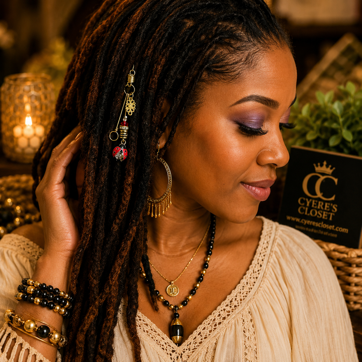 Ladybug Charm Loc Jewelry – 3” Tarnish-Resistant Gold-Tone Loc & Braid Hair Jewelry