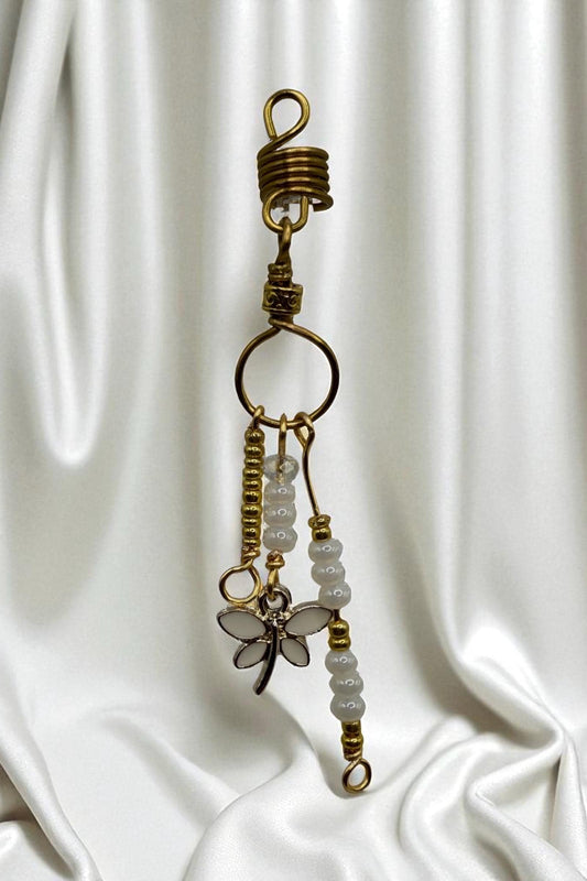 Loc Jewelry, Dragonfly Gold Wire Pearl Braid Hair Charm Accessory
