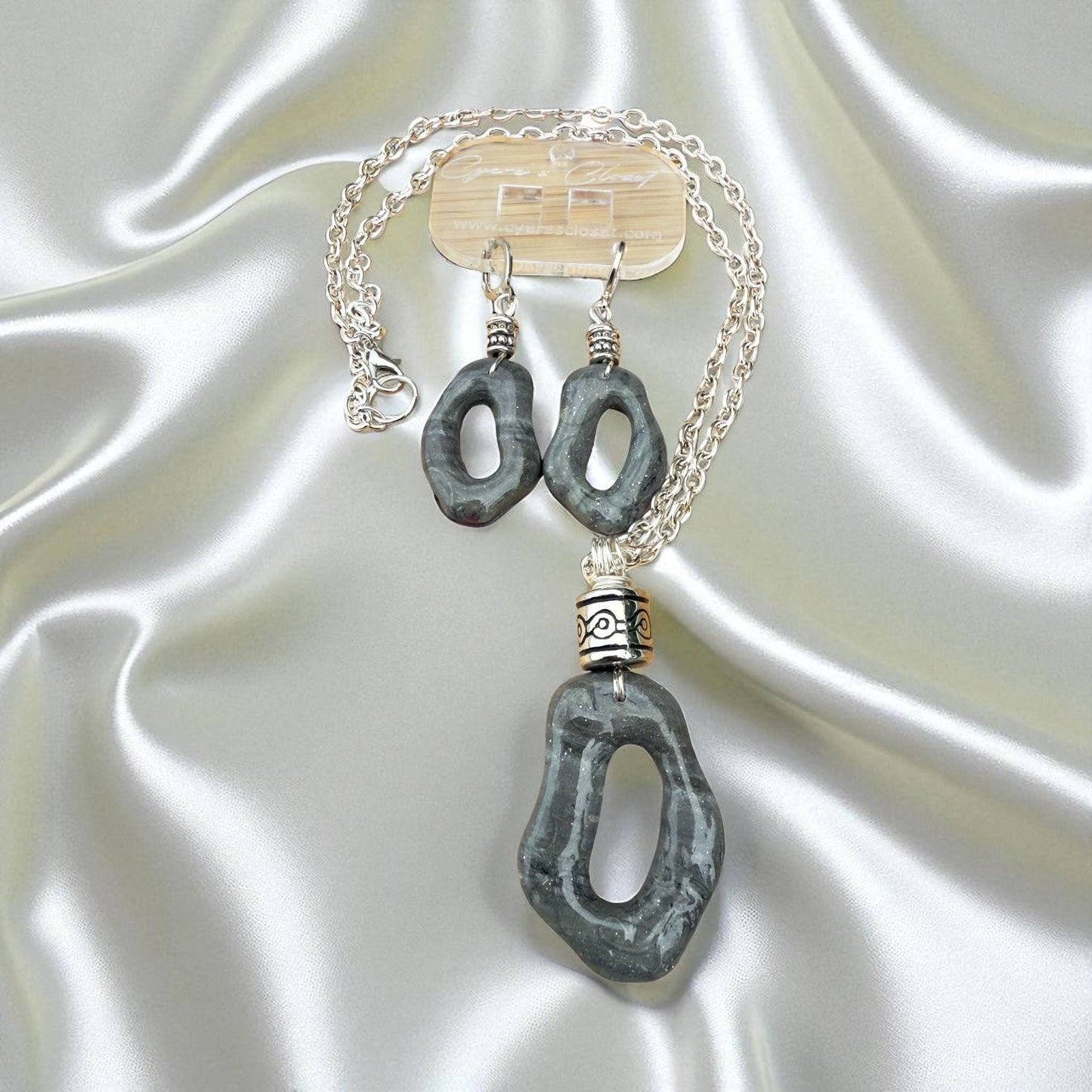 Designs by Cyere Mystic Obsidian Waves Earring and Necklace Jewelry Set