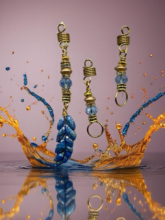 Blue Leaf Loc Jewelry Set – Gold & Crystal Hair Accessories