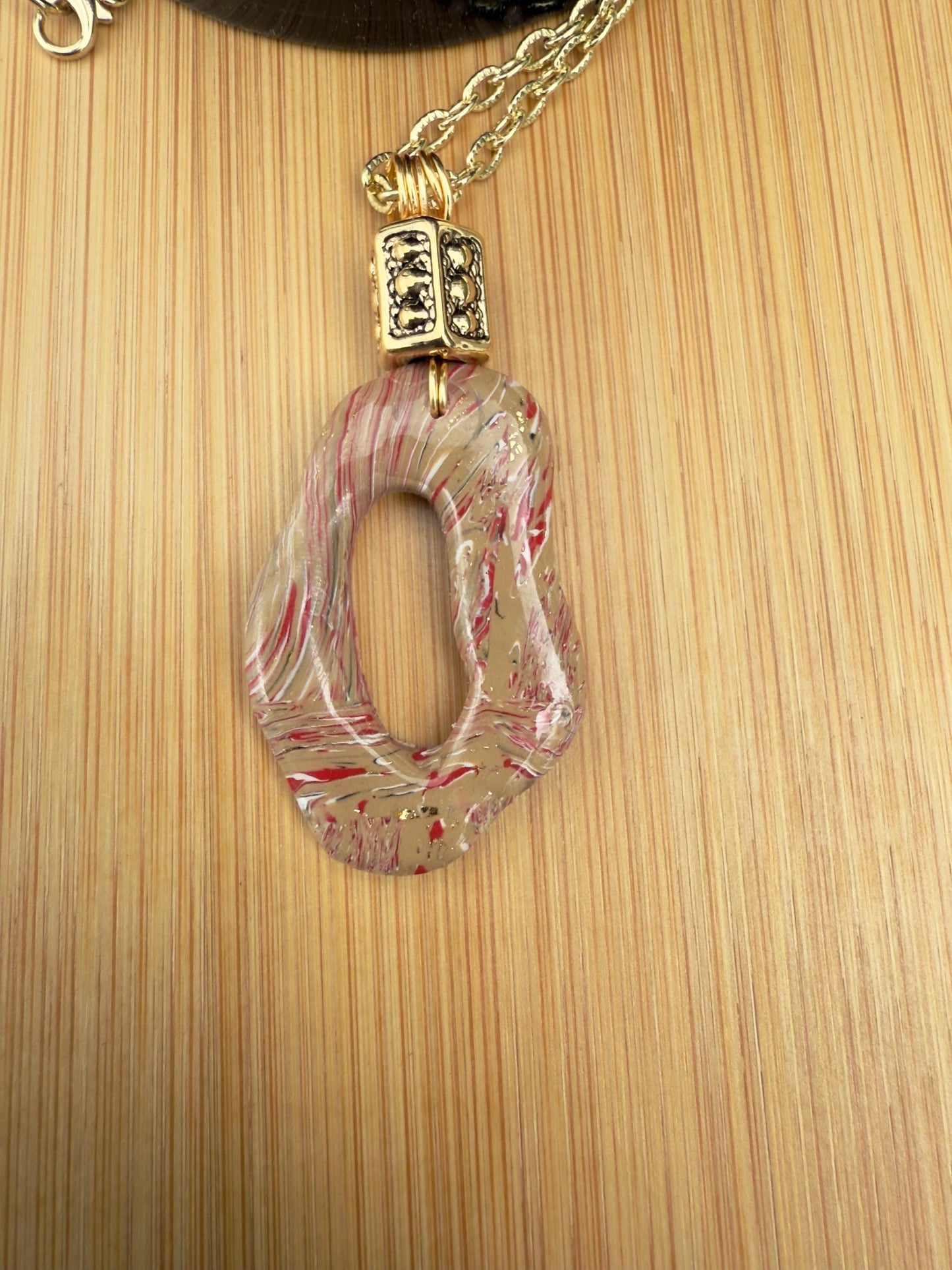 Necklace, Abstract Gilded Swirl JewelrySet | Handmade | Gold-Tone Chain, Rhinestone Accent