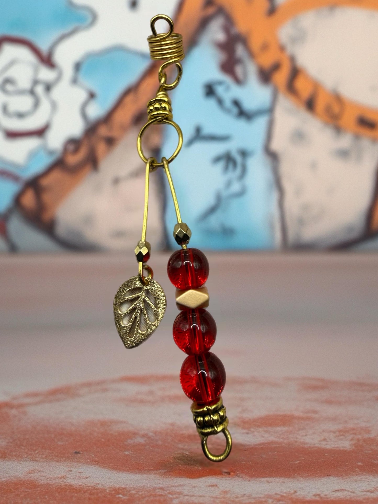 Handmade Beaded Loc Jewelry | Gold Leaf Charm, Afro Boho