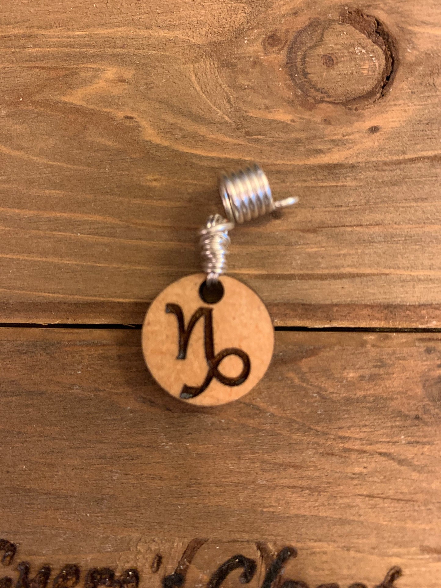 Design's by Cyere Zodiac Symbol Engraved Wood Loc and Braid  Accent Piece