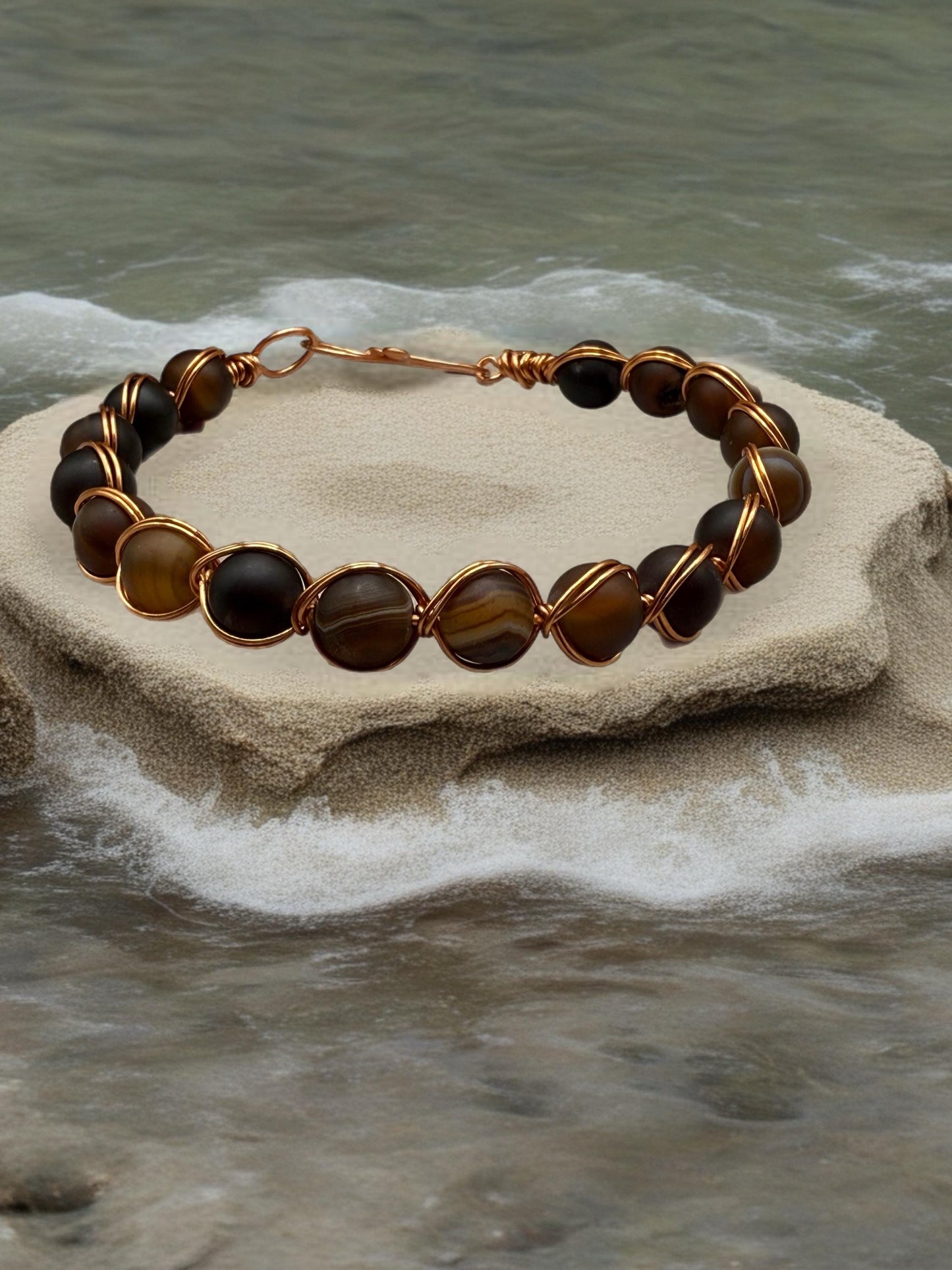 Handmade Gemstone Bangle Bracelet – Wire Wrapped, Natural Stone