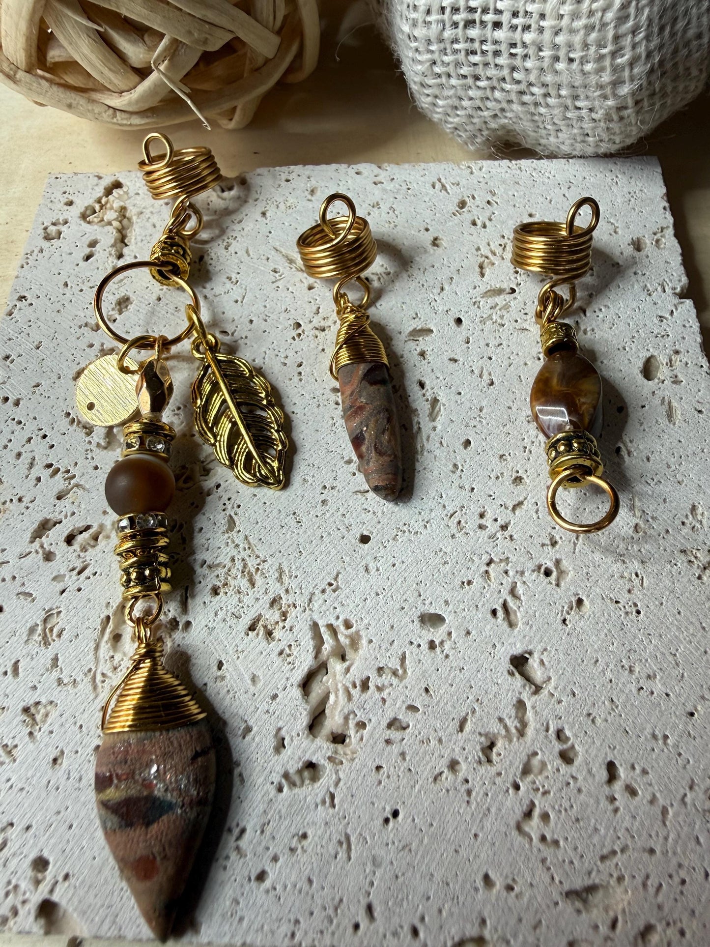 Handmade Stone & Wire Loc Charms – Boho Hair Jewelry
