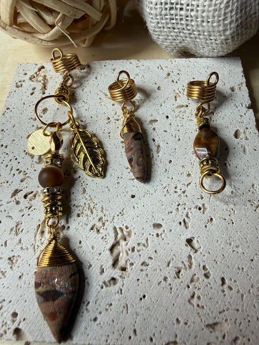 Handmade Stone & Wire Loc Charms – Boho Hair Jewelry