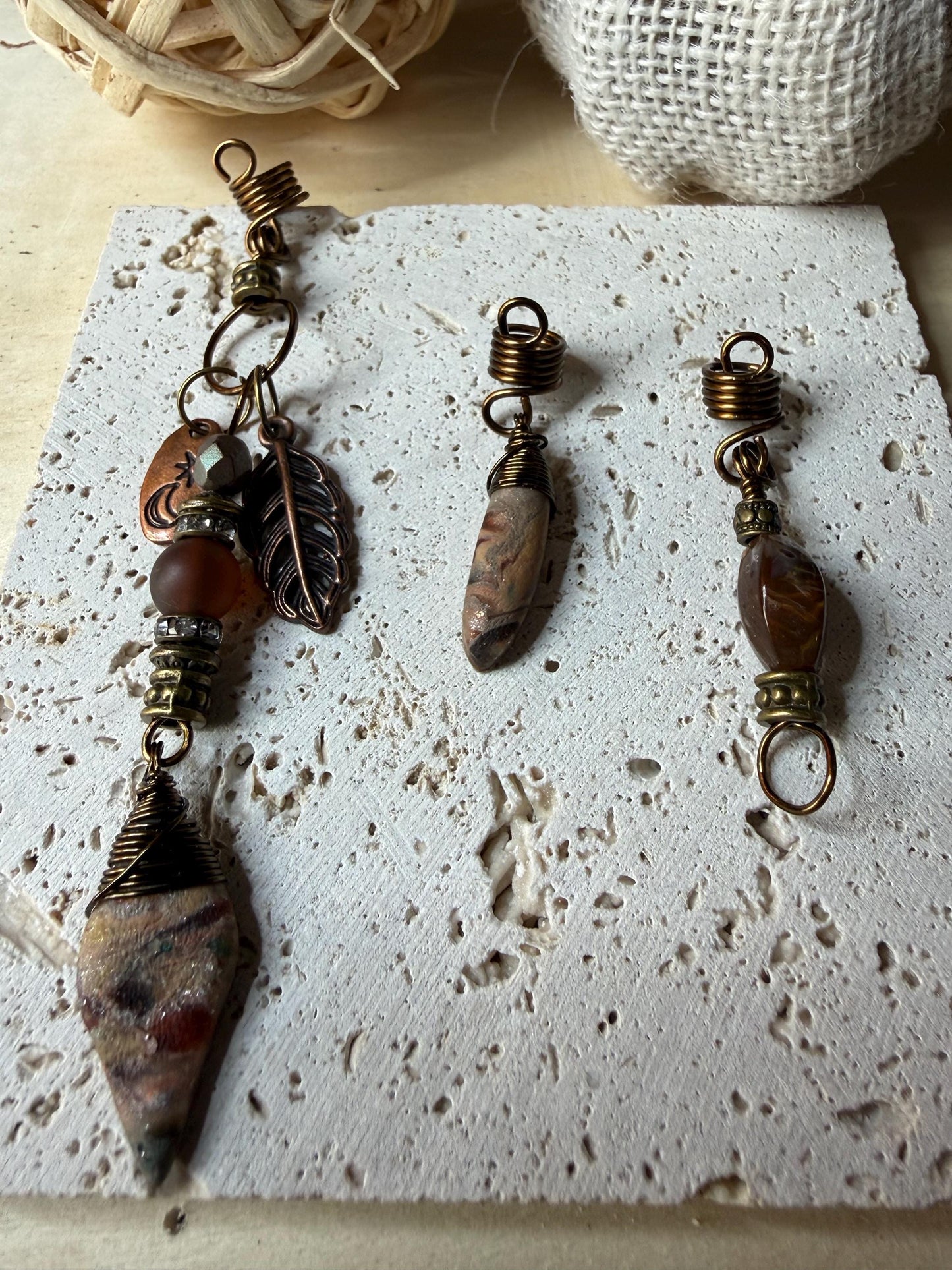 Handmade Stone & Wire Loc Charms – Boho Hair Jewelry