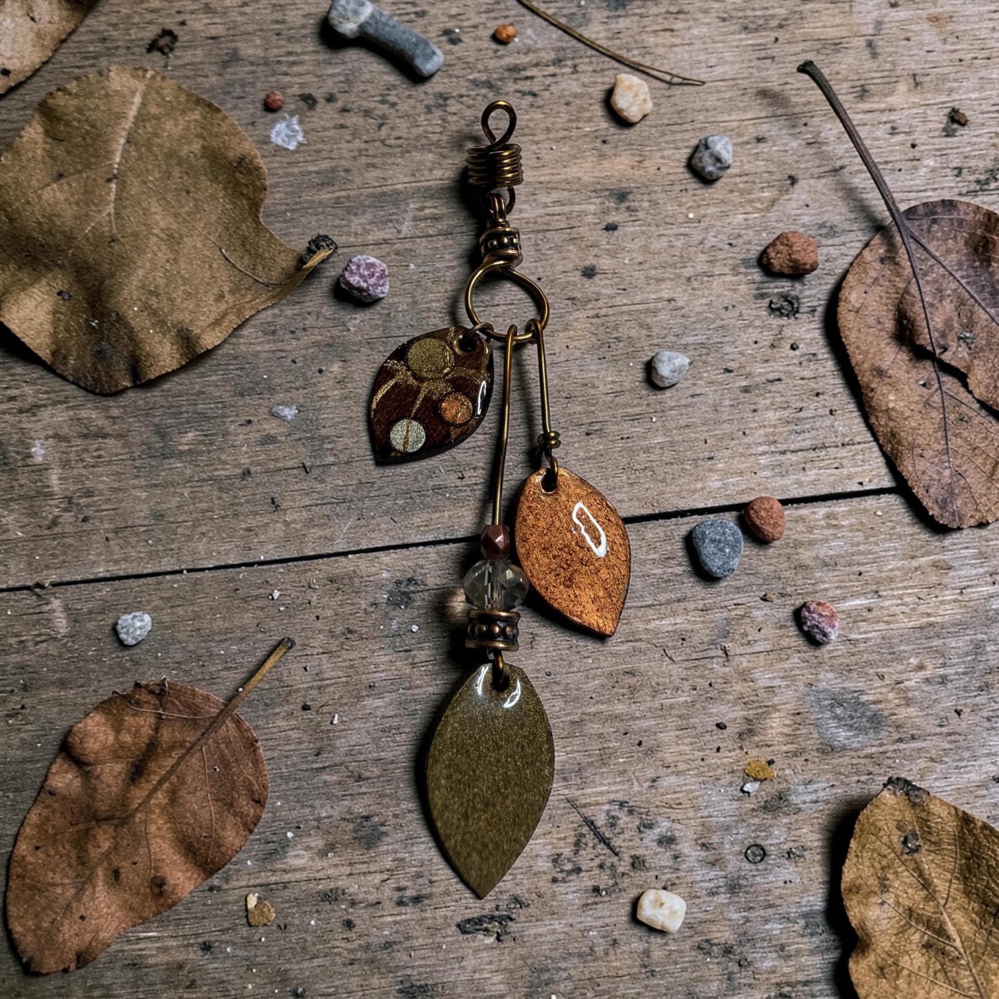 Locjewelry - Hand-Painted Wood Leaf Charm | Boho Braid Accent | Earth Tones 2-3 Inch, Twists